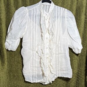 Zimmermann Cream Ruffle Pintuck Puff-Sleeve Blouse